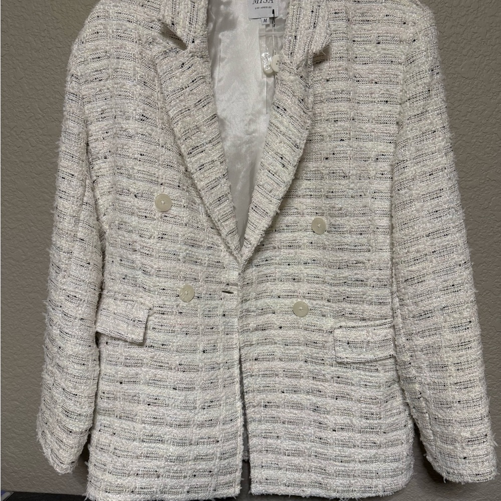 Misa Los Angeles Cream Textured Suit Jacket